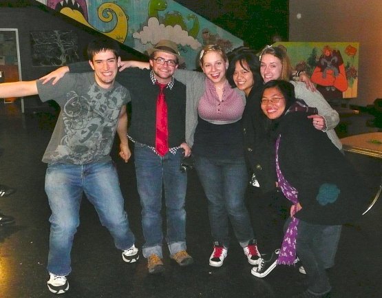 Adam and friends posing with Julia Nunes at her January 2010 concert in Seattle.